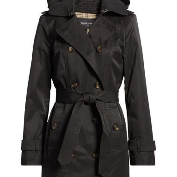 London Fog Double Breasted Trench Coat With Removable Hood - Picture 7 of 11